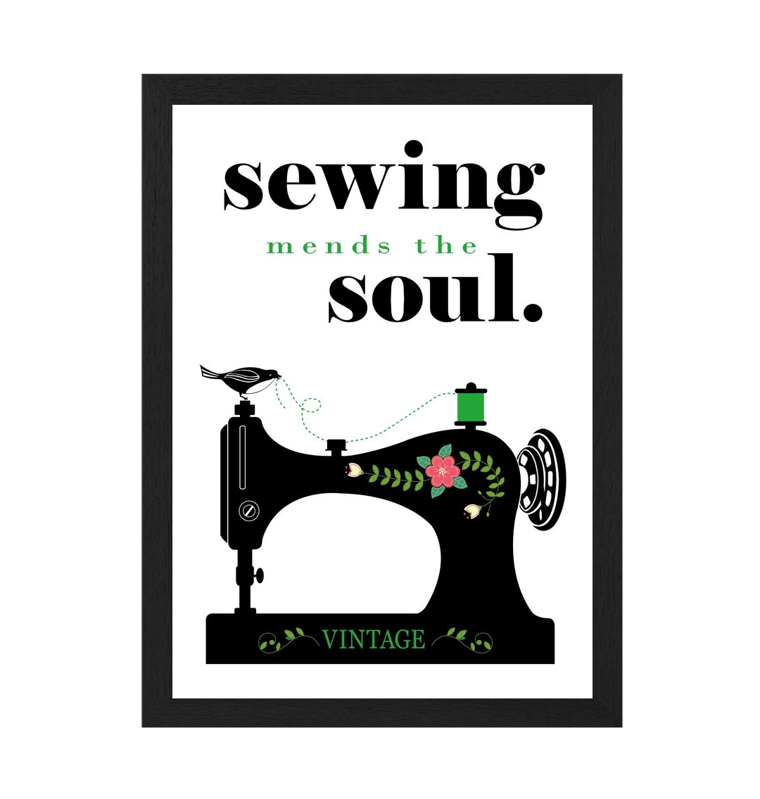 Black Frame Sewing Mends The Soul Quote Print