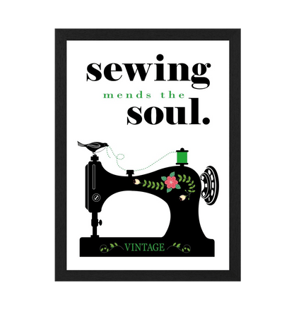 Black Frame Sewing Mends The Soul Quote Print