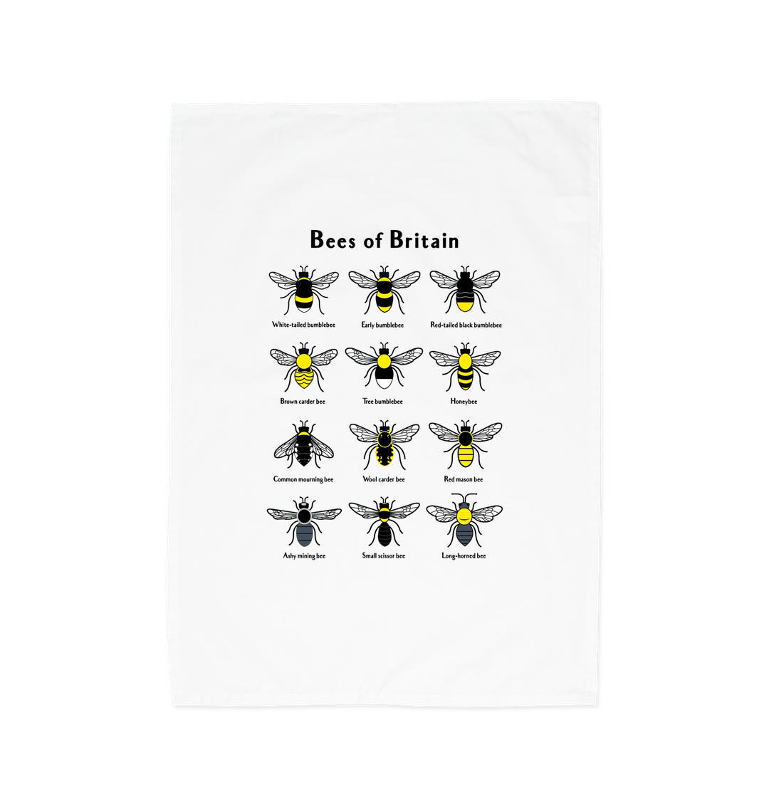 White Bees of Britain Tea Towel