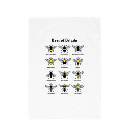 White Bees of Britain Tea Towel