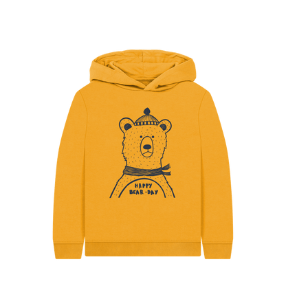 Mustard Happy bear-day Kids Hoodie