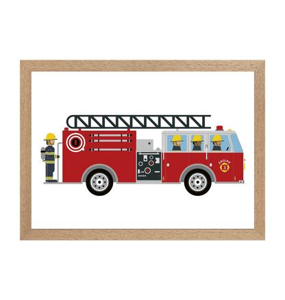 Natural Frame Children's Fire Engine Print