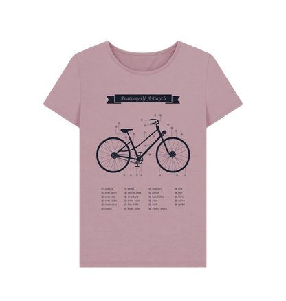 Mauve Women's Anatomy Of a Bicycle T-shirt