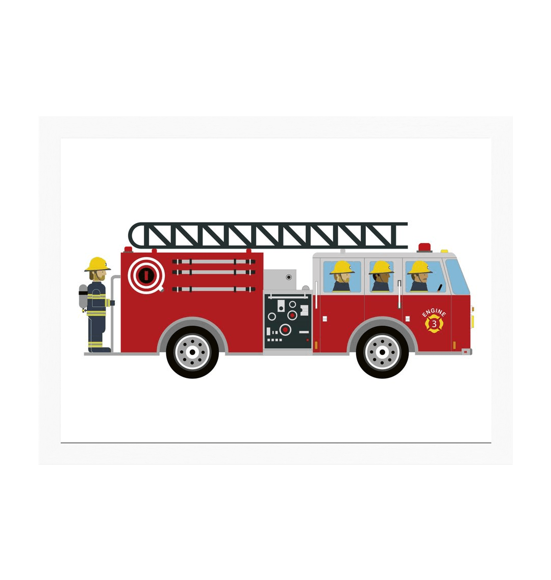 White Frame Children's Fire Engine Print