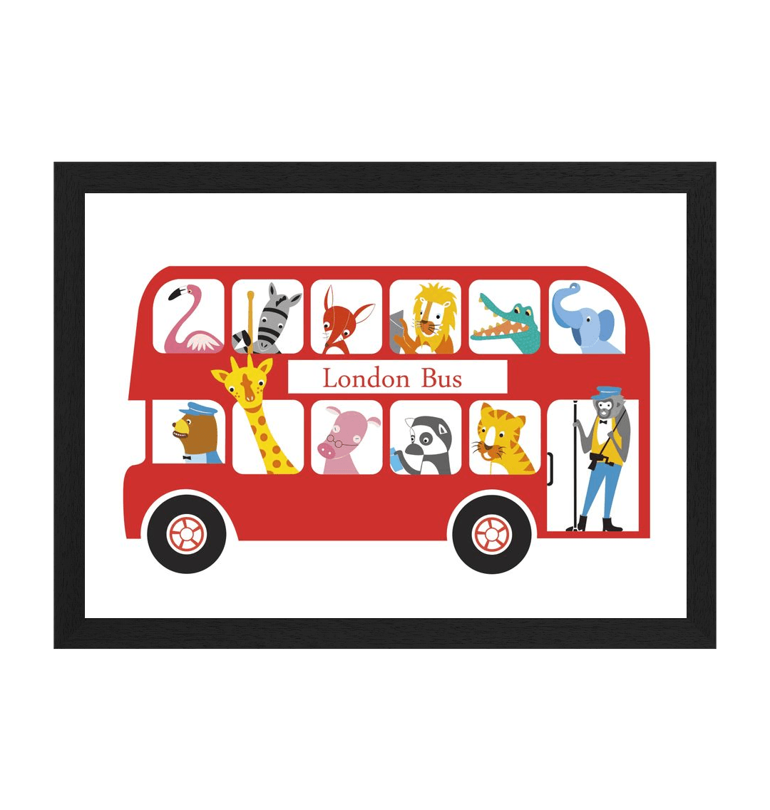 Black Frame London Bus Children's Print