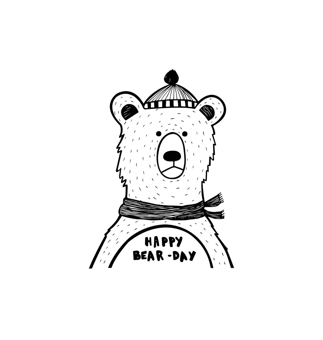 No Frame Happy Bear-day Print