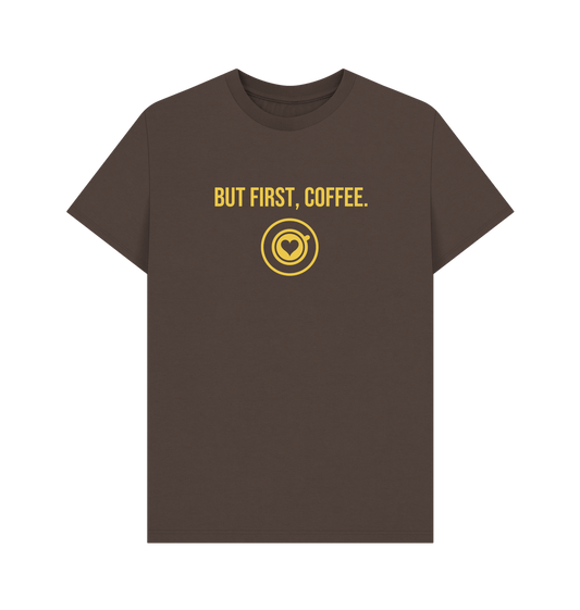 Chocolate Men's But First, Coffee Quote Men's T-shirt