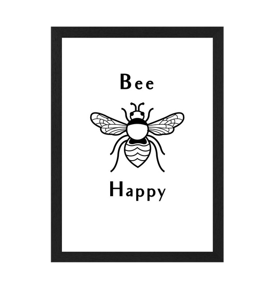 Black Frame Bee Happy Print