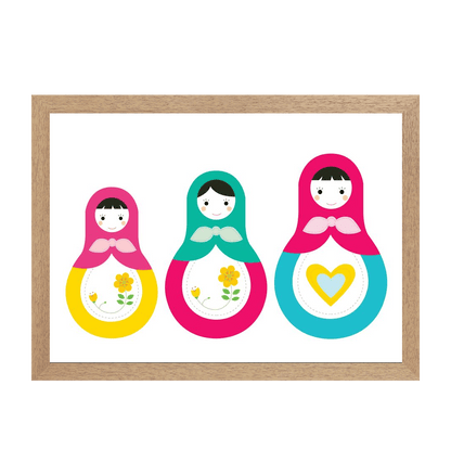 Natural Frame Russian Doll Nursery Print