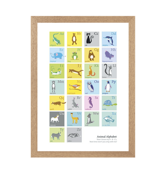 Natural Frame Animal Alphabet Children's Print