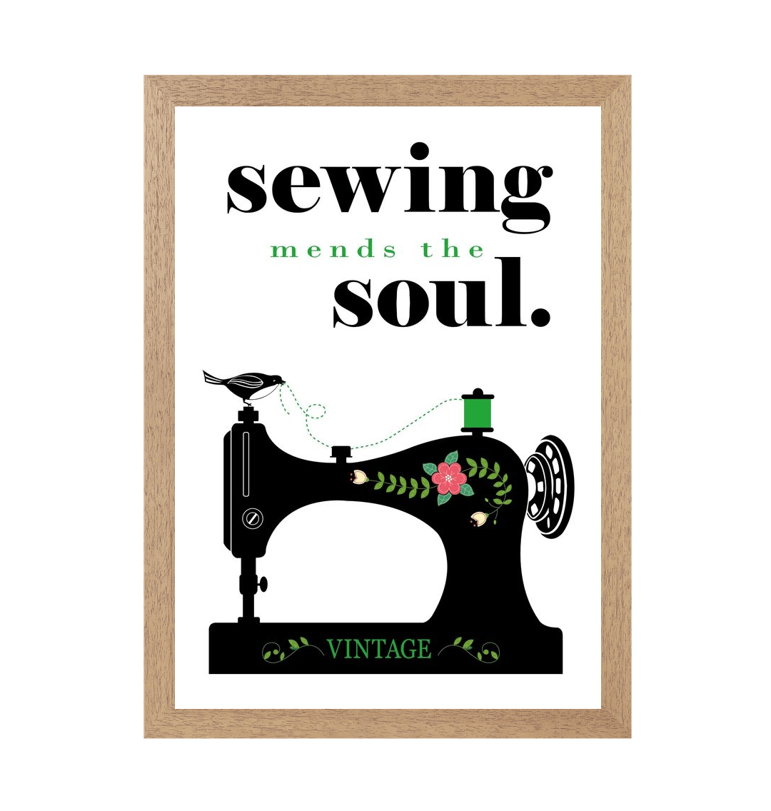 Natural Frame Sewing Mends The Soul Quote Print