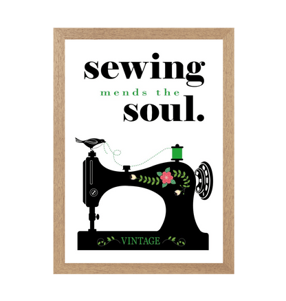 Natural Frame Sewing Mends The Soul Quote Print