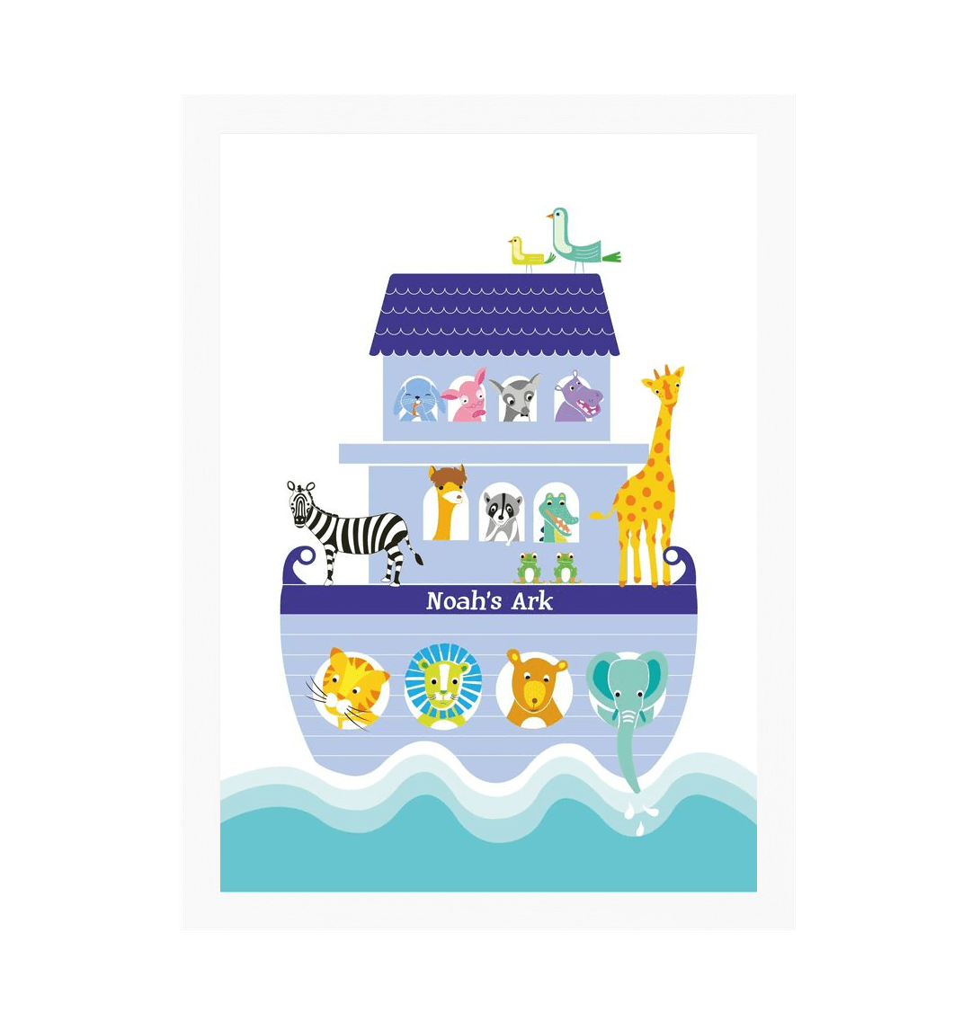 White Frame Noah's Ark Children's Print