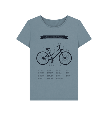 Stone Blue Women's Anatomy Of a Bicycle T-shirt