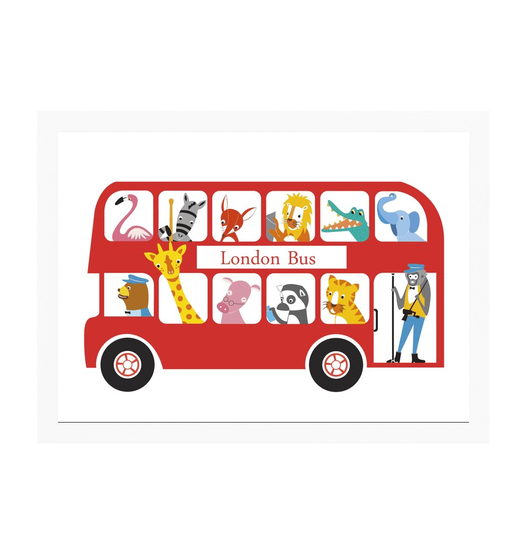 White Frame London Bus Children's Print