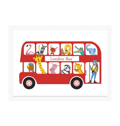 White Frame London Bus Children's Print