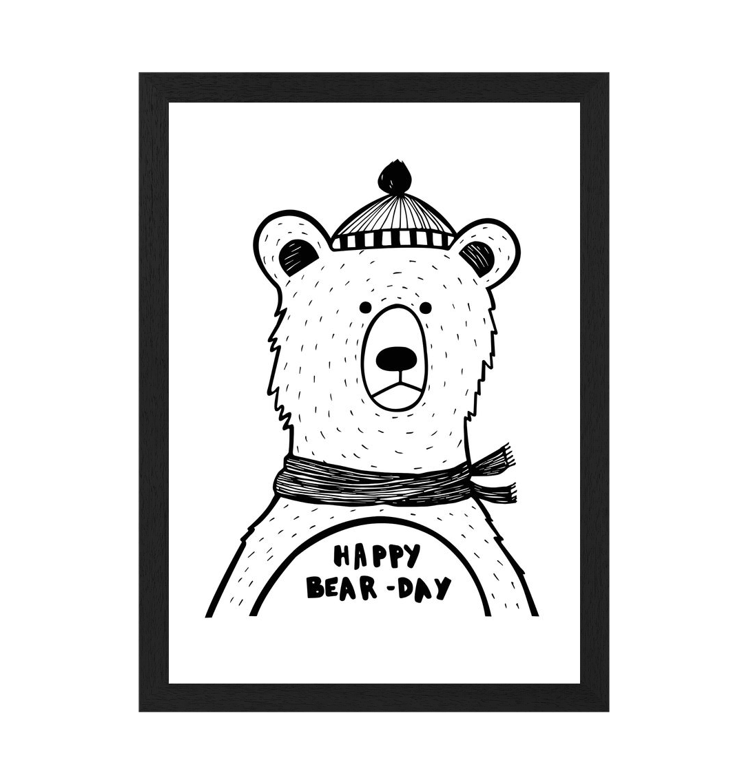 Black Frame Happy Bear-day Print