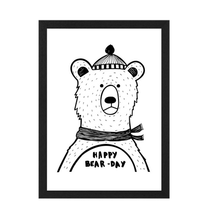 Black Frame Happy Bear-day Print