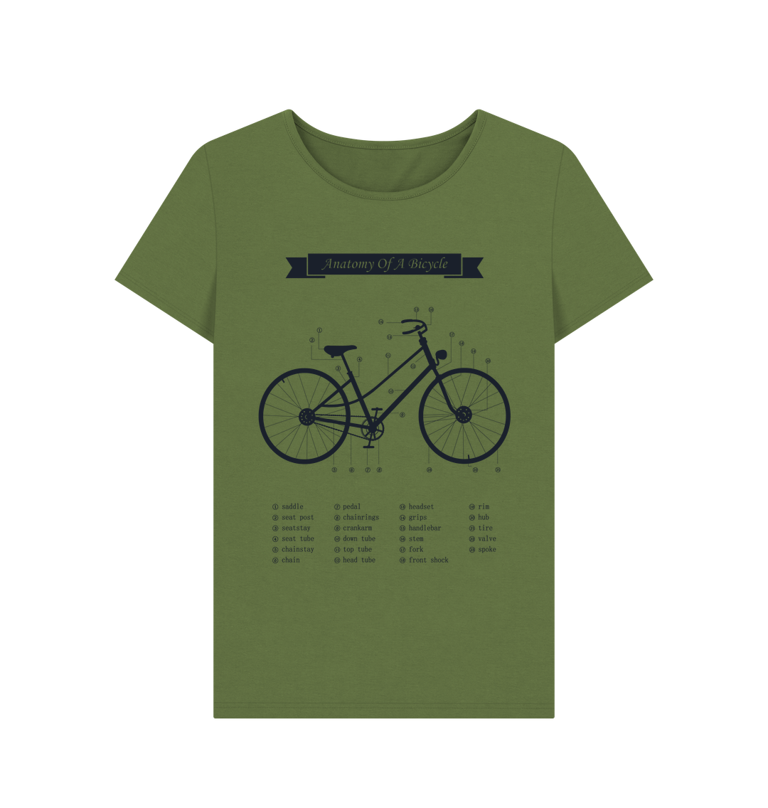 Khaki Women's Anatomy Of a Bicycle T-shirt