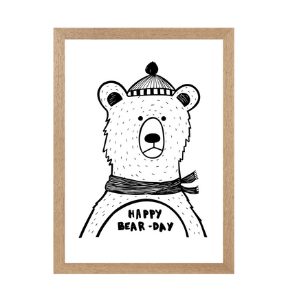 Natural Frame Happy Bear-day Print