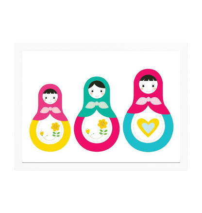 White Frame Russian Doll Nursery Print