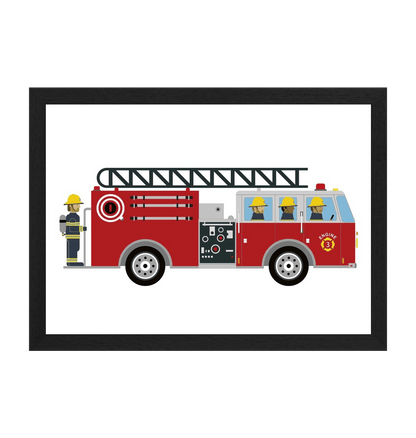 Black Frame Children's Fire Engine Print