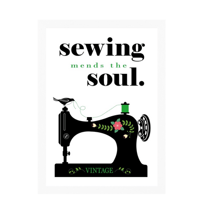 White Frame Sewing Mends The Soul Quote Print