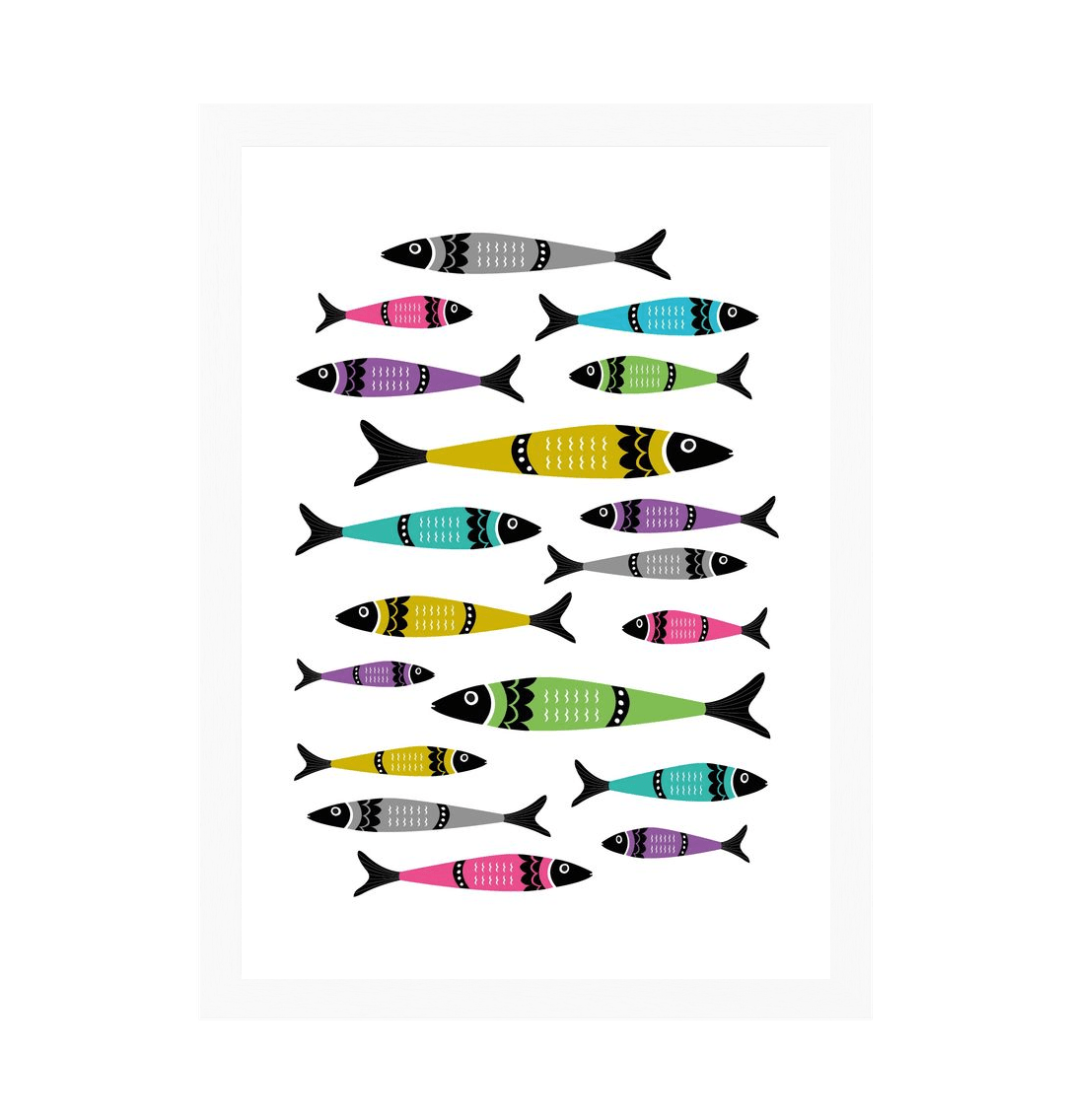 White Frame Sardine Kitchen Art Print