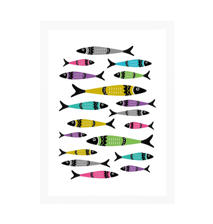 White Frame Sardine Kitchen Art Print