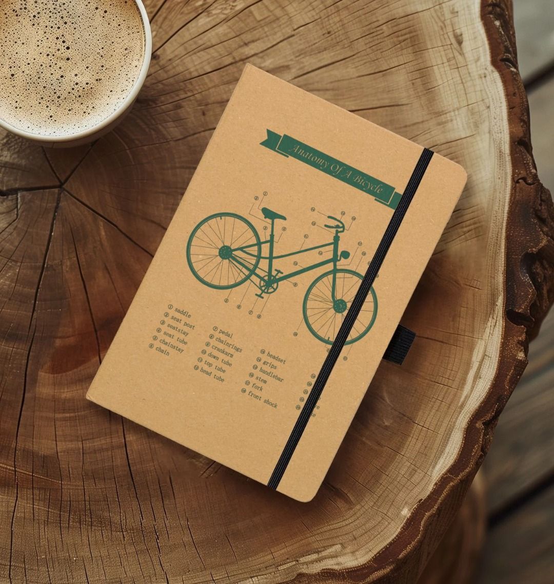 Anatomy Of a Bicycle notebook in green