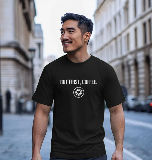 Men's But First, Coffee Quote Men's T-shirt In Black