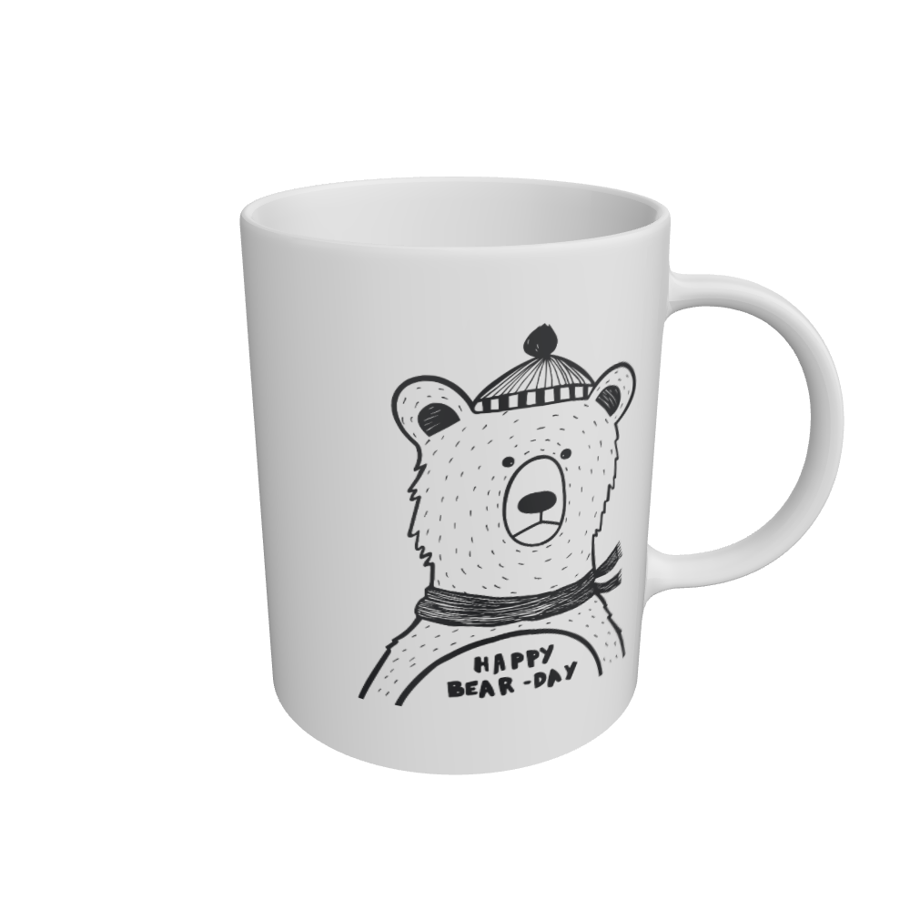 White Happy bear-day Mug